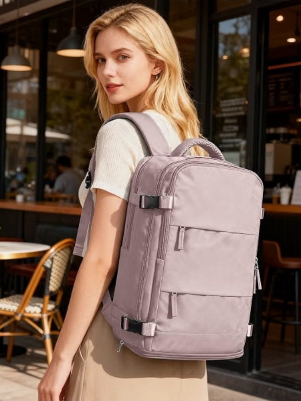 Women's Travel Backpack - Dusty Pink - Picture 2 of 7
